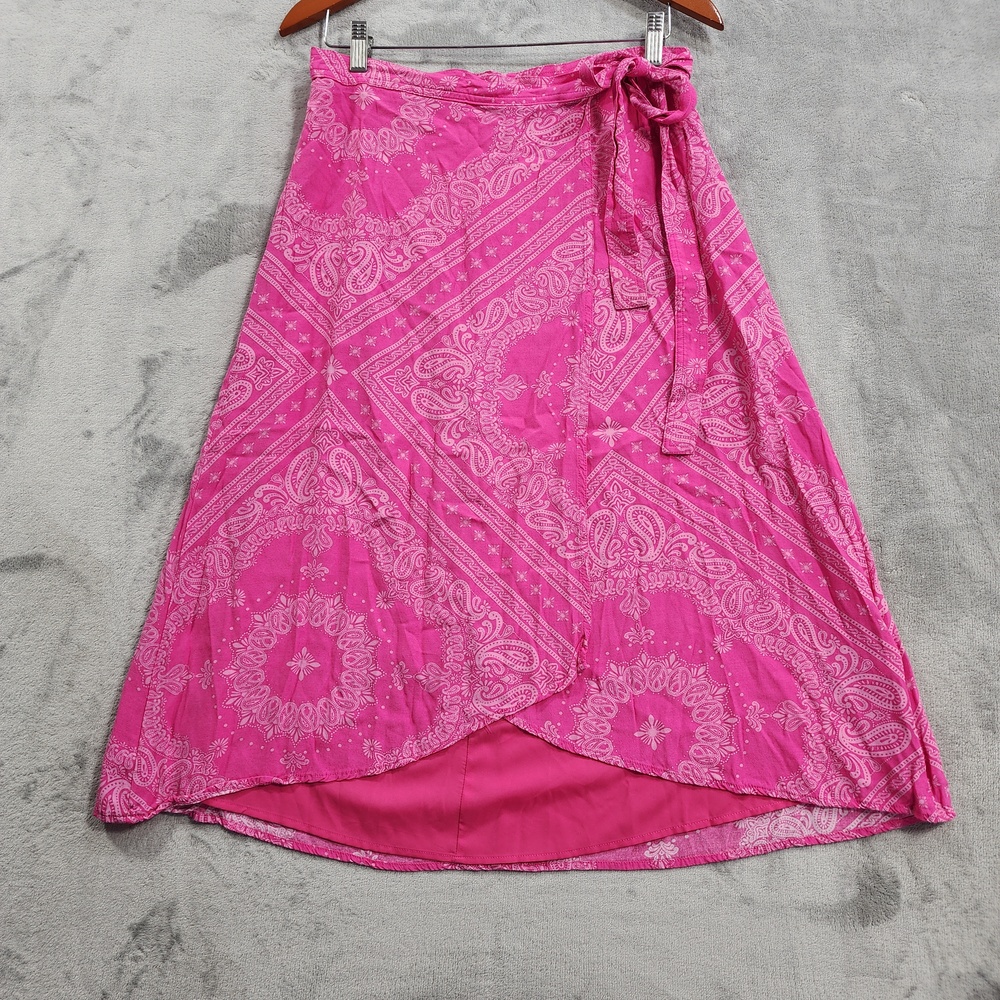 Gap Skirt Womens S Pink Bandana Wrap Midi Lined Tie Viscose Paisley Boho Casual
